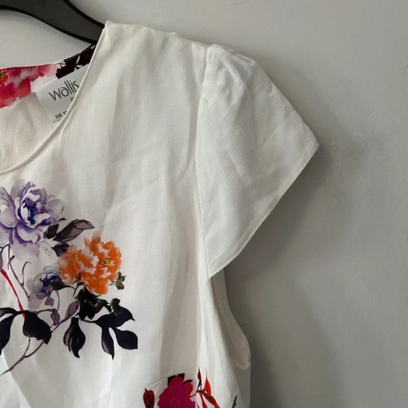 wallis womens uk 14 petite white floral short sleeve sheath dress - Picture 4 of 7